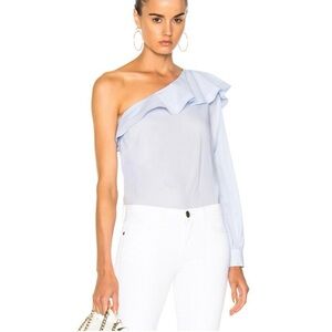NWT! A.L.C. Brielle Ruffle One Long Sleeve Shoulder Top in Oxford Blue Size 4